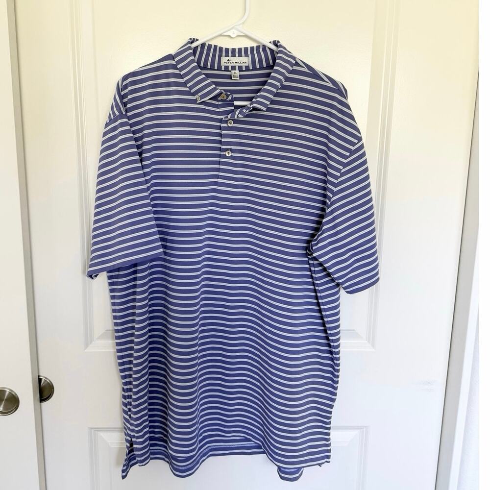 Peter Millar The Legacy Striped Golf Polo White Blue XL
